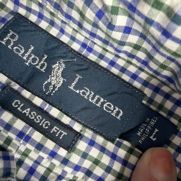 Ralph Lauren Mens Large Cotton Classic Fit Shirt Long Sleeve Plaid Button Front - Picture 6 of 10